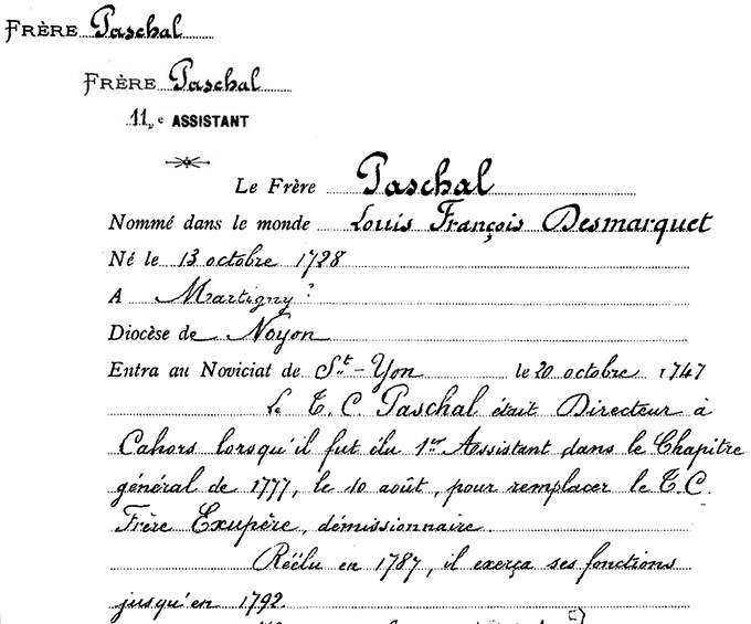 La fiche du Frère Paschal