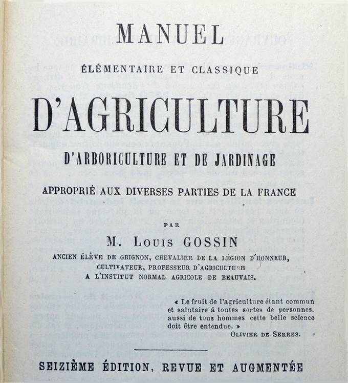 Le manuel d'agriculture de Gossin