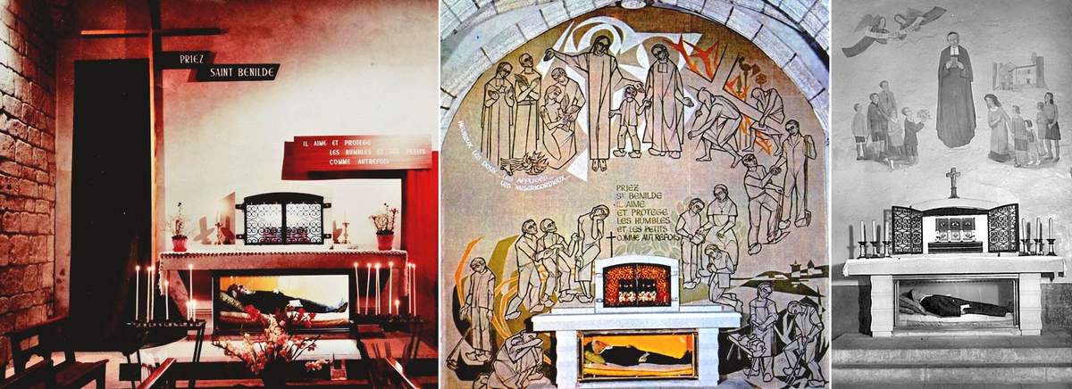 Les autels de la chapelle Saint-Bénilde ; au centre la fresque actuelle
